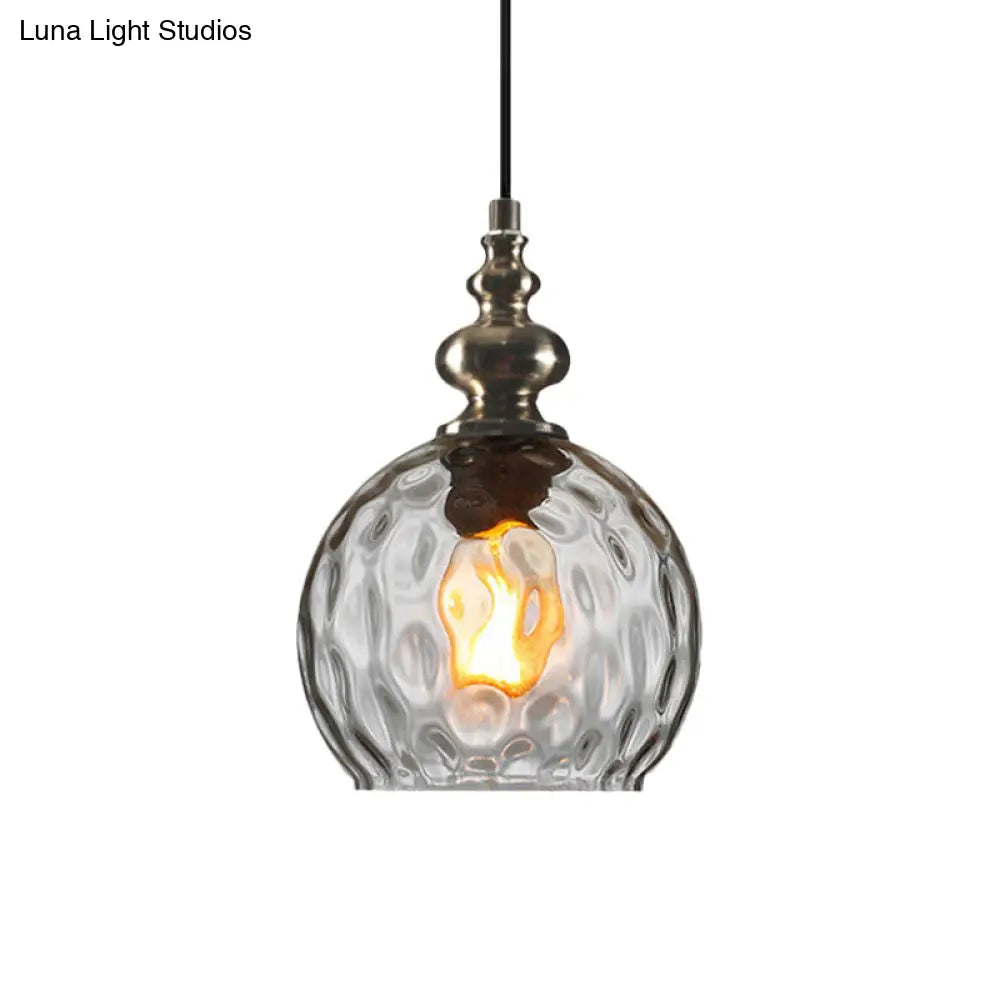 Industrial Grey Round Pendant Light With Dimpled Glass - Single Bulb Hanging Ceiling Fixture