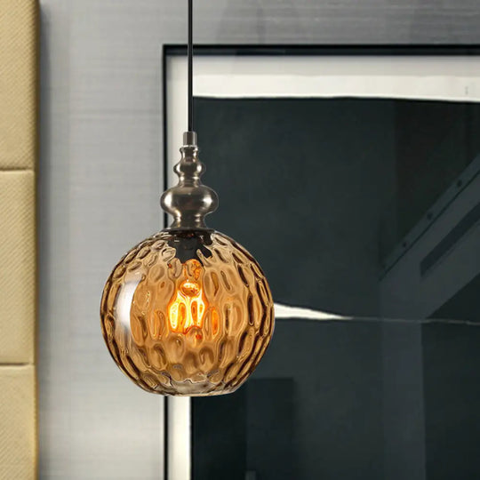 Industrial Grey/Clear/Amber Dimpled Glass Pendant Light With Single Bulb Amber