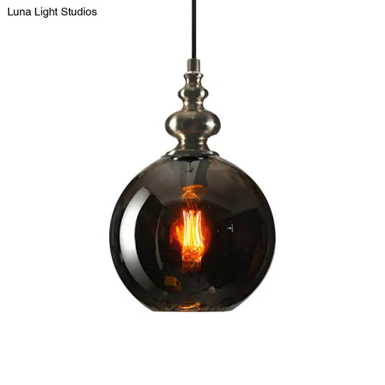 Industrial Grey Round Pendant Light With Dimpled Glass - Single Bulb Hanging Ceiling Fixture