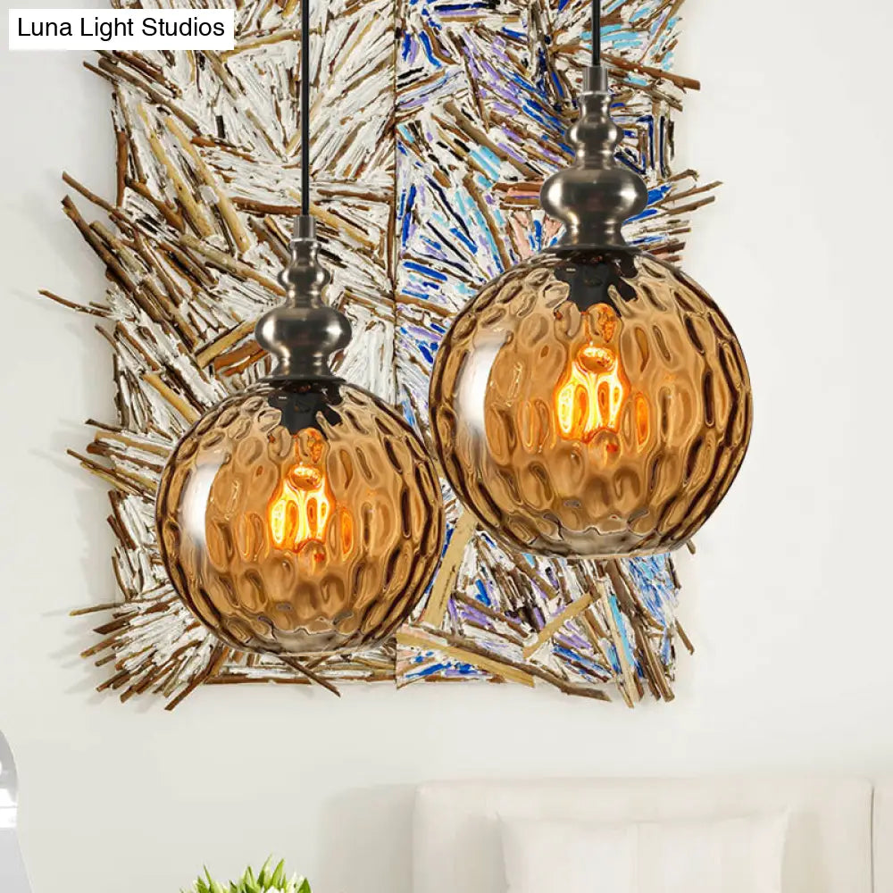 Industrial Grey/Clear/Amber Dimpled Glass Pendant Light With Single Bulb