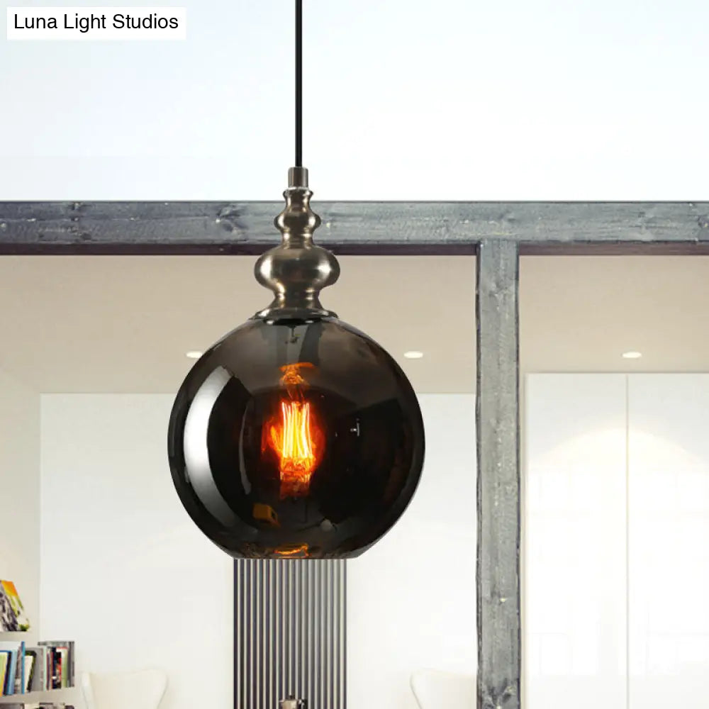 Industrial Grey Round Pendant Light With Dimpled Glass - Single Bulb Hanging Ceiling Fixture