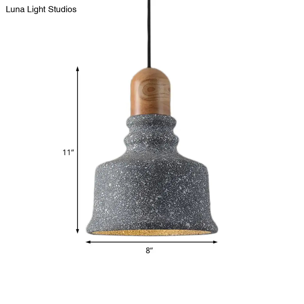 Industrial Cement Grey Pendant Light - Upside-Down Trifle Hanging Fixture For Restaurants