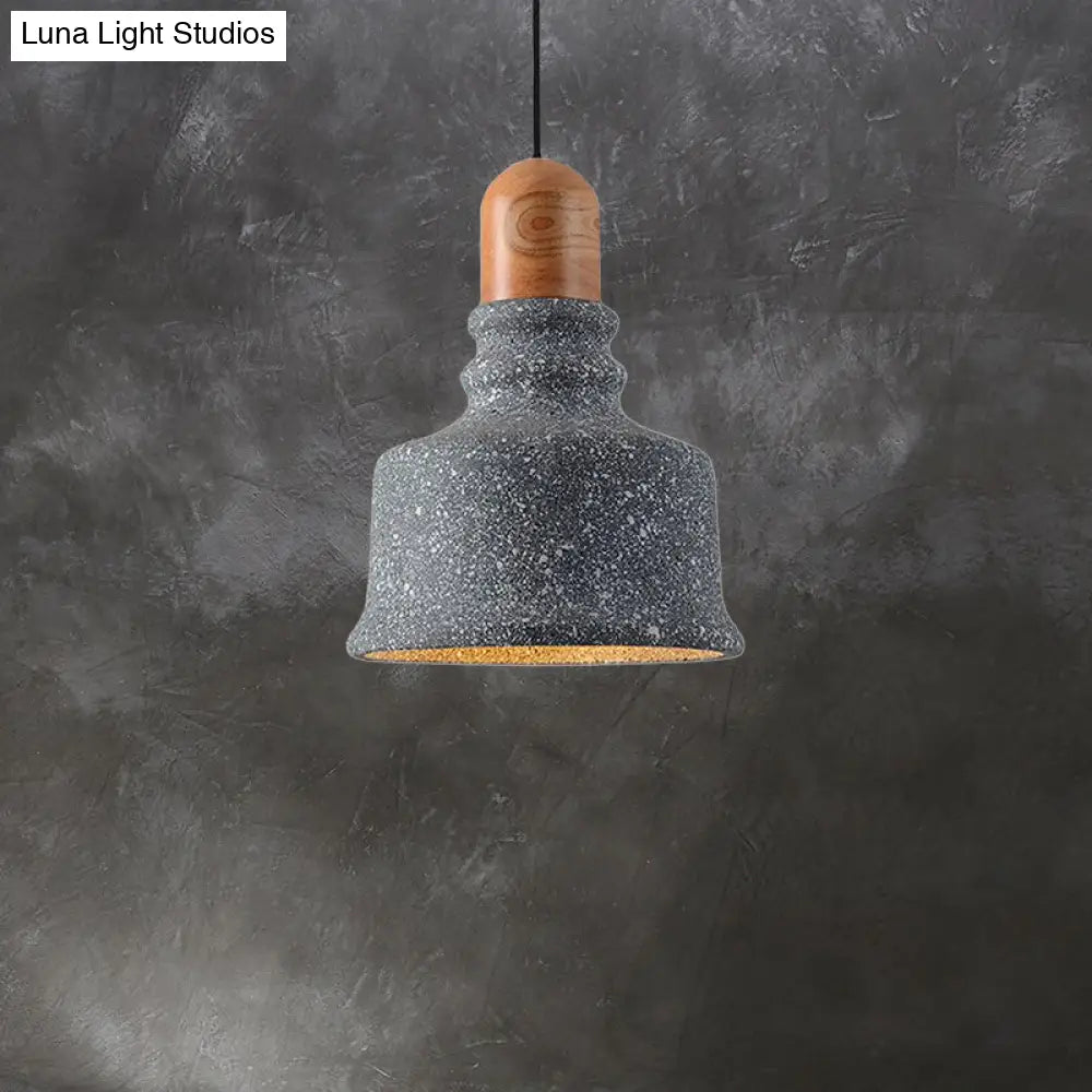 Industrial Cement Grey Pendant Light - Upside-Down Trifle Hanging Fixture For Restaurants