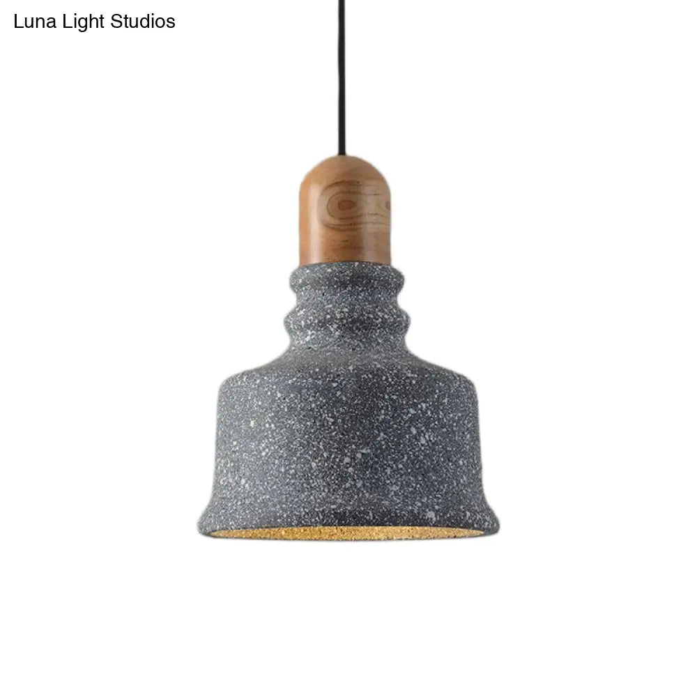 Industrial Cement Grey Pendant Light - Upside-Down Trifle Hanging Fixture For Restaurants