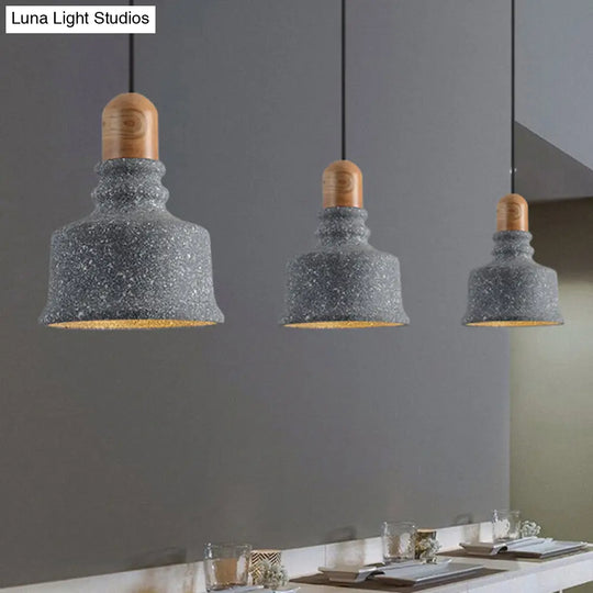 Industrial Cement Grey Pendant Light - Upside-Down Trifle Hanging Fixture For Restaurants