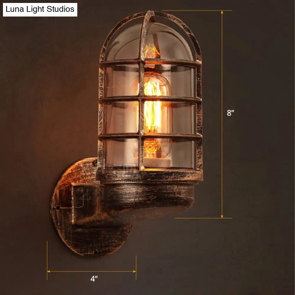 Industrial Half-Capsule Glass Wall Lamp - Bathroom Sconce Lighting Fixture