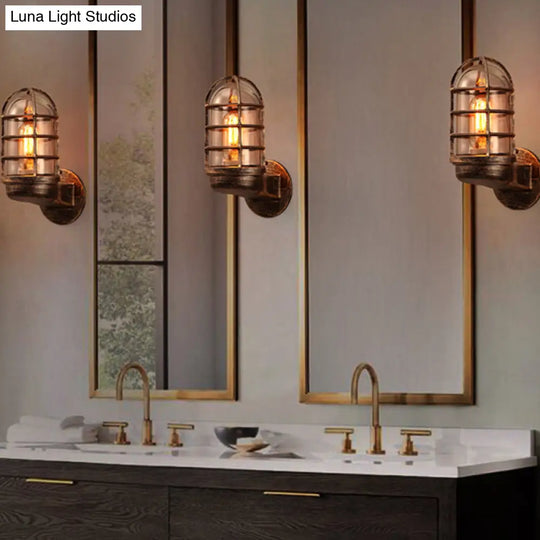 Industrial Half-Capsule Glass Wall Lamp - Bathroom Sconce Lighting Fixture