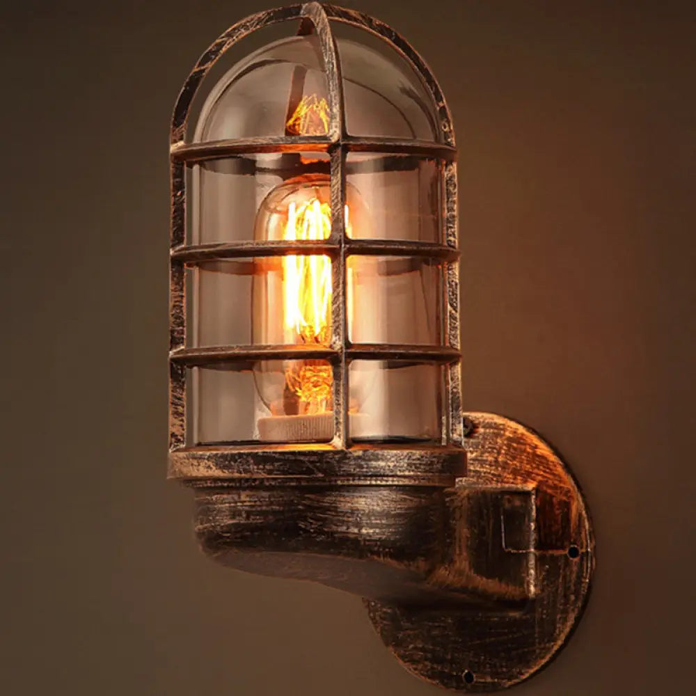 Industrial Half-Capsule Glass Wall Lamp - Bathroom Sconce Lighting Fixture Rust