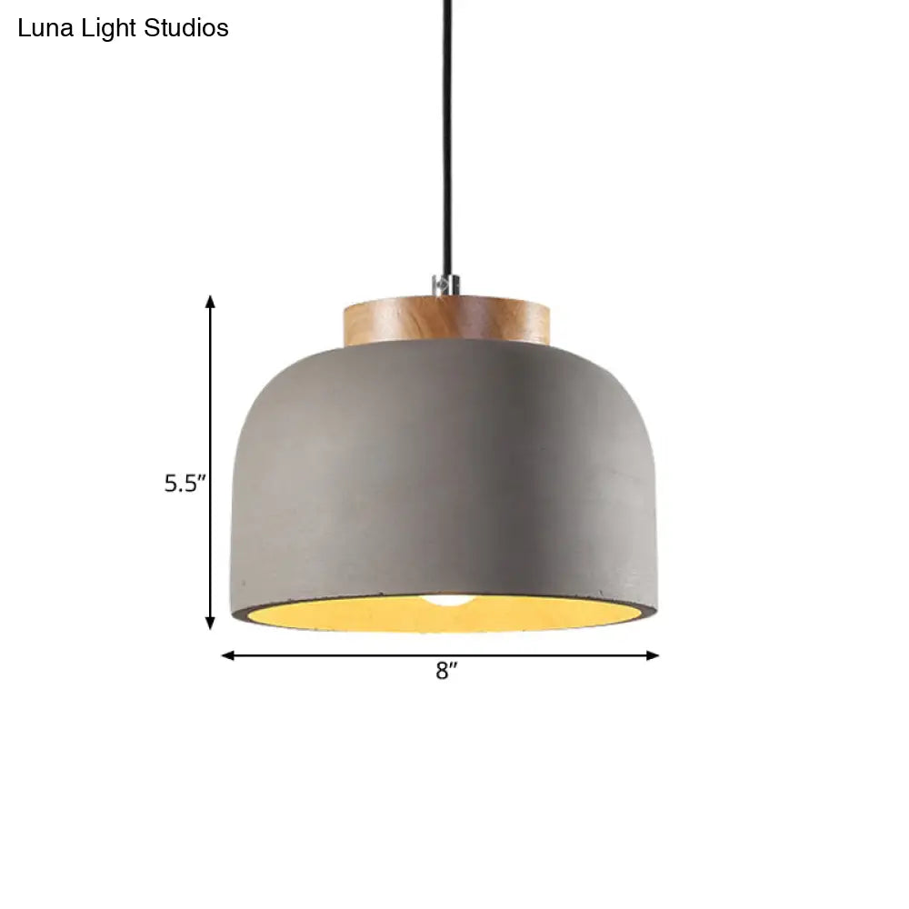 Industrial Hanging Ceiling Pendant Lamp - Grey Cement Bowl With Wood Cap 1 Light