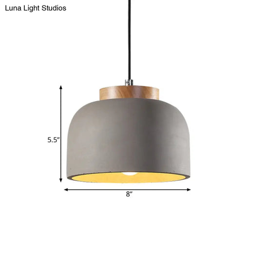 Industrial Hanging Ceiling Pendant Lamp - Grey Cement Bowl With Wood Cap 1 Light