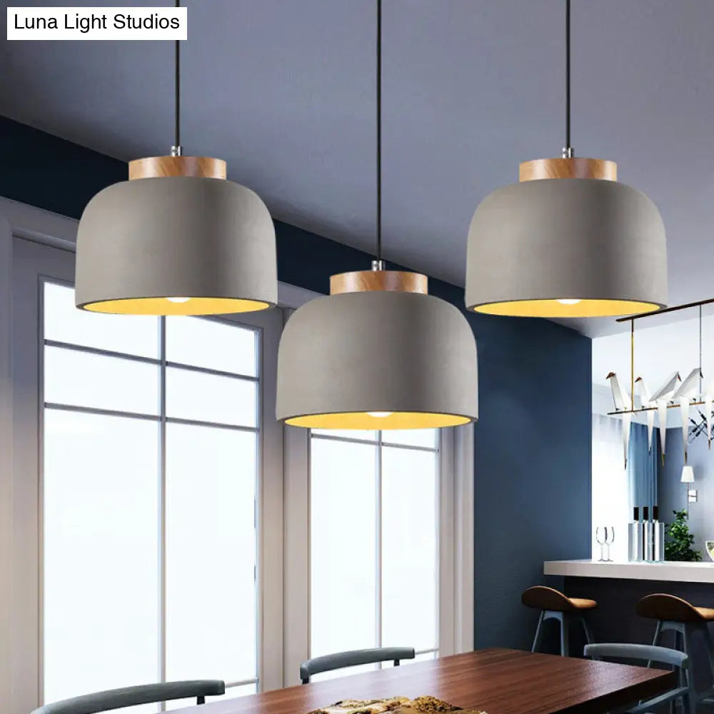 Industrial Hanging Ceiling Pendant Lamp - Grey Cement Bowl With Wood Cap 1 Light