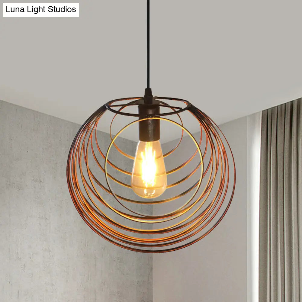 Industrial Hanging Pendant Light With Wire Cage And Globe Design - 1 Black/Silver/Rust Rust