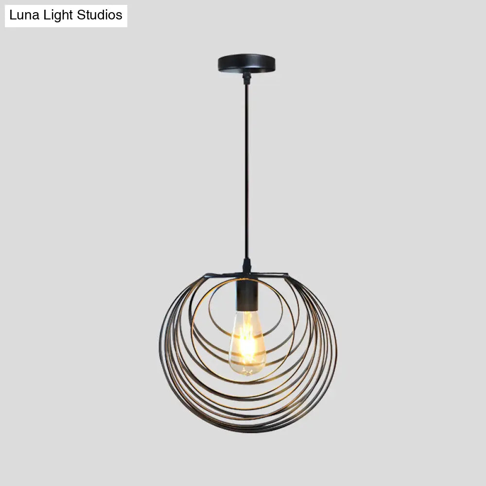 Industrial Hanging Pendant Light With Wire Cage And Globe Design - 1 Black/Silver/Rust