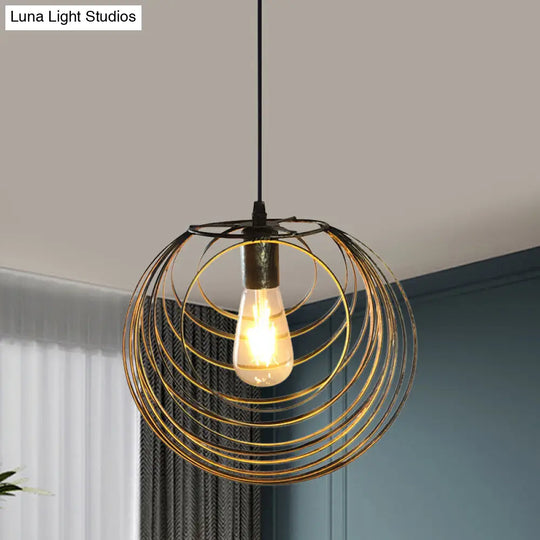 Industrial Hanging Pendant Light With Wire Cage And Globe Design - 1 Black/Silver/Rust