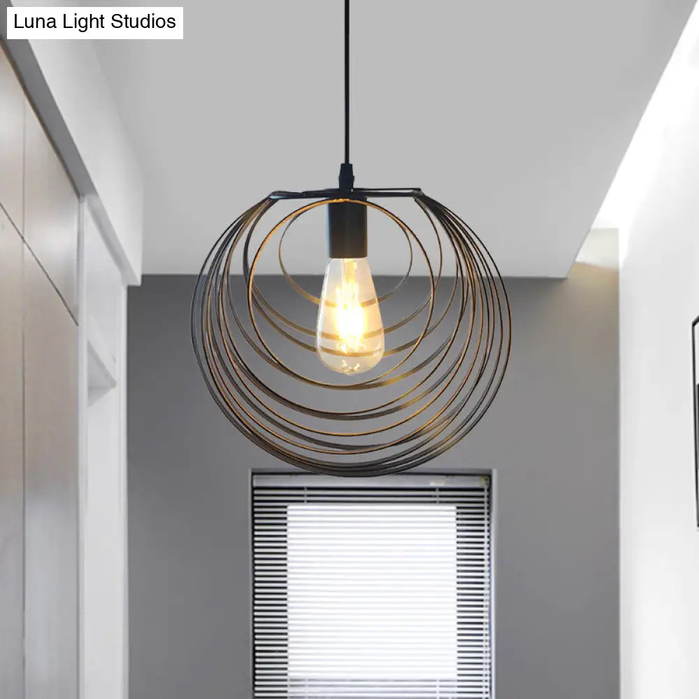 Industrial Hanging Pendant Light With Wire Cage And Globe Design - 1 Black/Silver/Rust