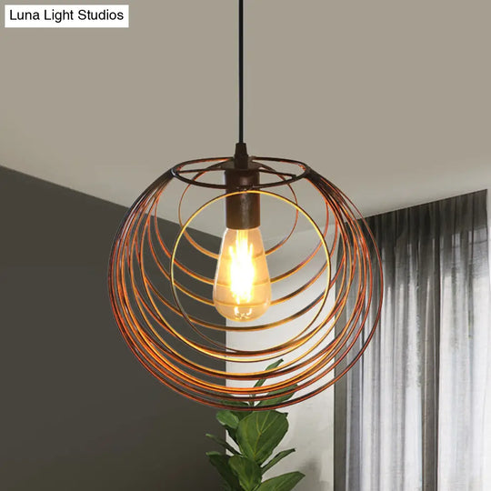 Industrial Hanging Pendant Light With Wire Cage And Globe Design - 1 Black/Silver/Rust