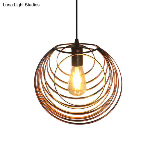 Industrial Hanging Pendant Light With Wire Cage And Globe Design - 1 Black/Silver/Rust