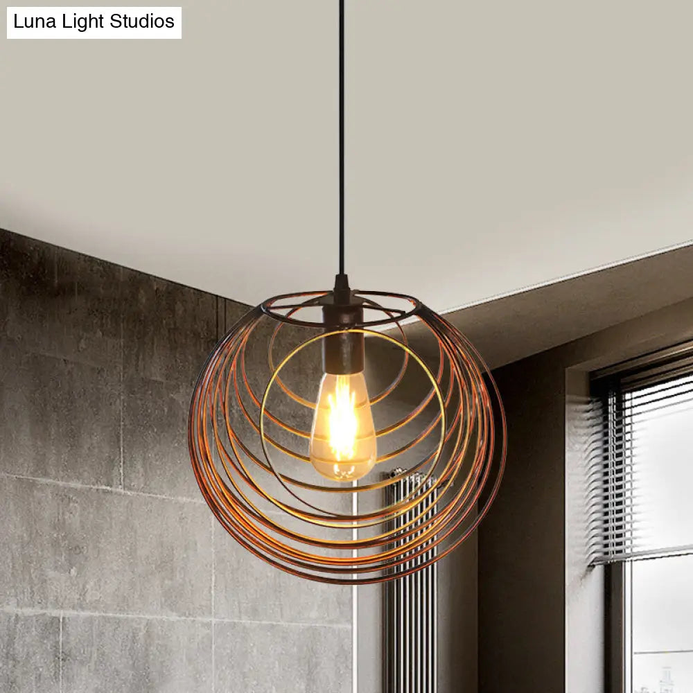 Industrial Hanging Pendant Light With Wire Cage And Globe Design - 1 Black/Silver/Rust