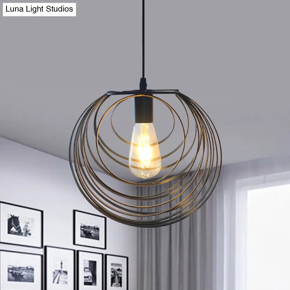 Industrial Hanging Pendant Light With Wire Cage And Globe Design - 1 Black/Silver/Rust Black