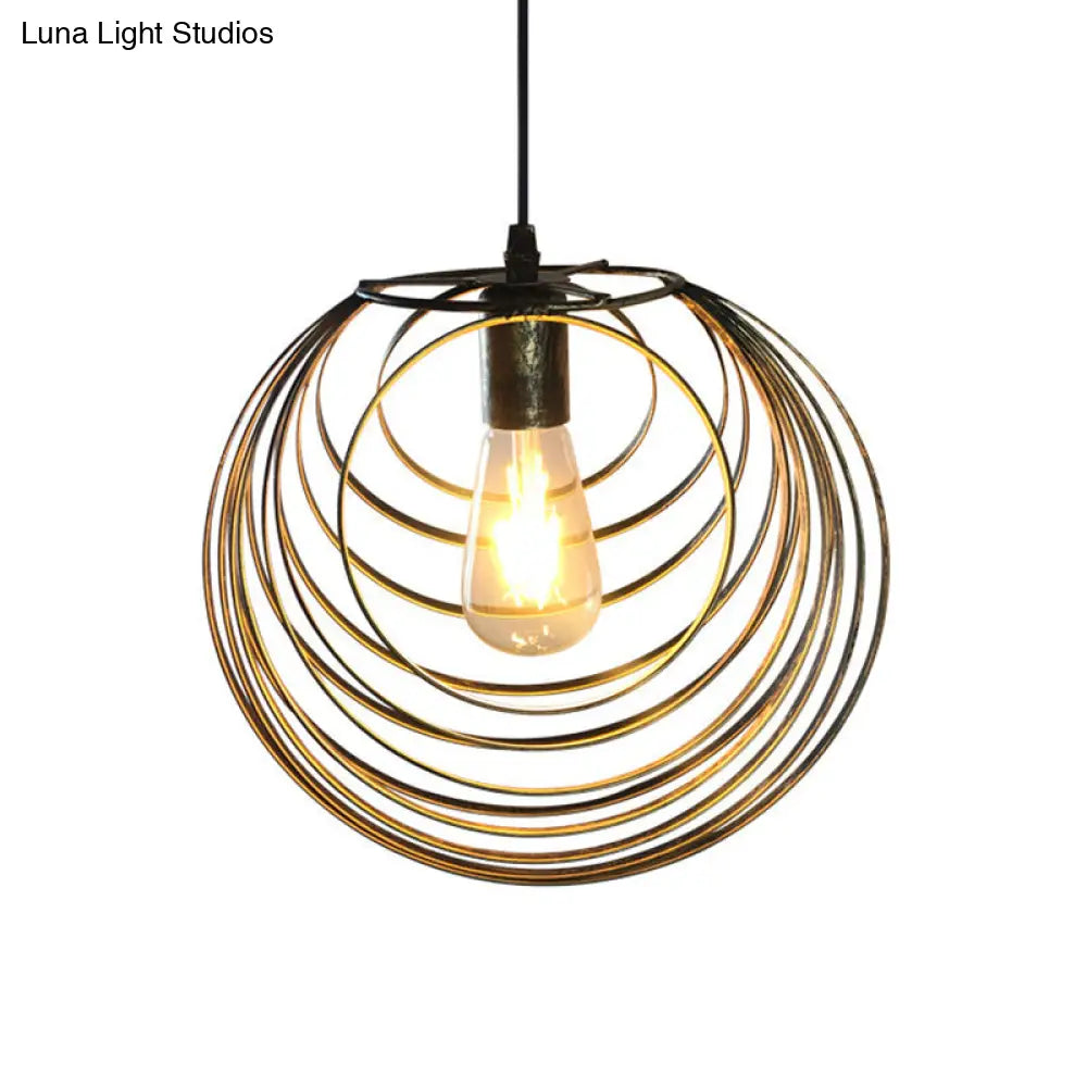 Industrial Hanging Pendant Light With Wire Cage And Globe Design - 1 Black/Silver/Rust