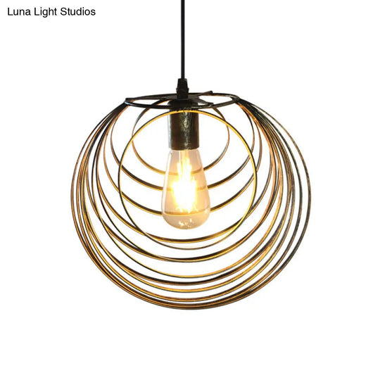 Industrial Hanging Pendant Light With Wire Cage And Globe Design - 1 Black/Silver/Rust