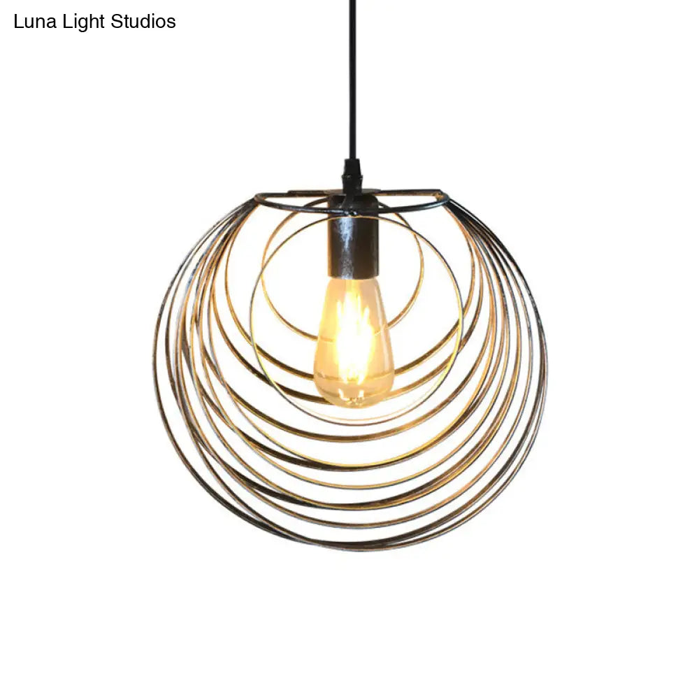 Industrial Hanging Pendant Light With Wire Cage And Globe Design - 1 Black/Silver/Rust