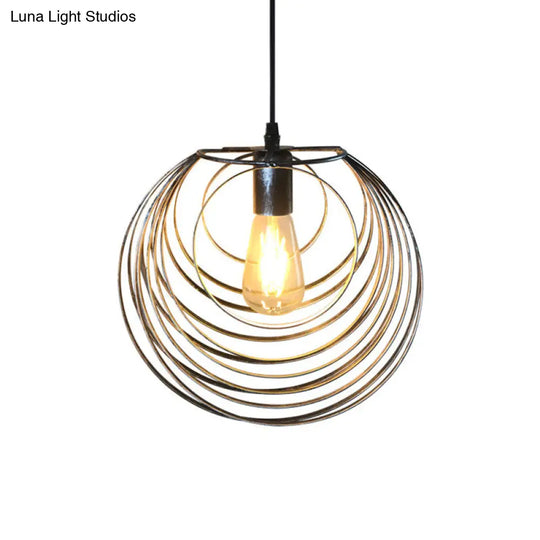 Industrial Hanging Pendant Light With Wire Cage And Globe Design - 1 Black/Silver/Rust