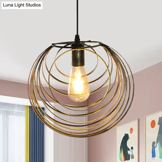 Industrial Hanging Pendant Light With Wire Cage And Globe Design - 1 Black/Silver/Rust