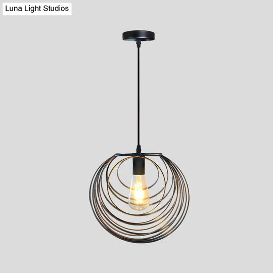 Industrial Hanging Lamp: 1-Light Globe Wire Cage Pendant - Black/Silver/Rust Tone