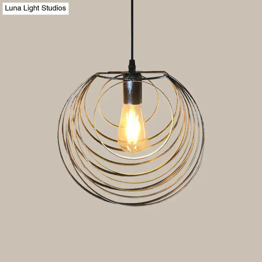 Industrial Hanging Pendant Light With Wire Cage And Globe Design - 1 Black/Silver/Rust