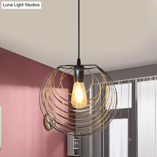 Industrial Hanging Pendant Light With Wire Cage And Globe Design - 1 Black/Silver/Rust