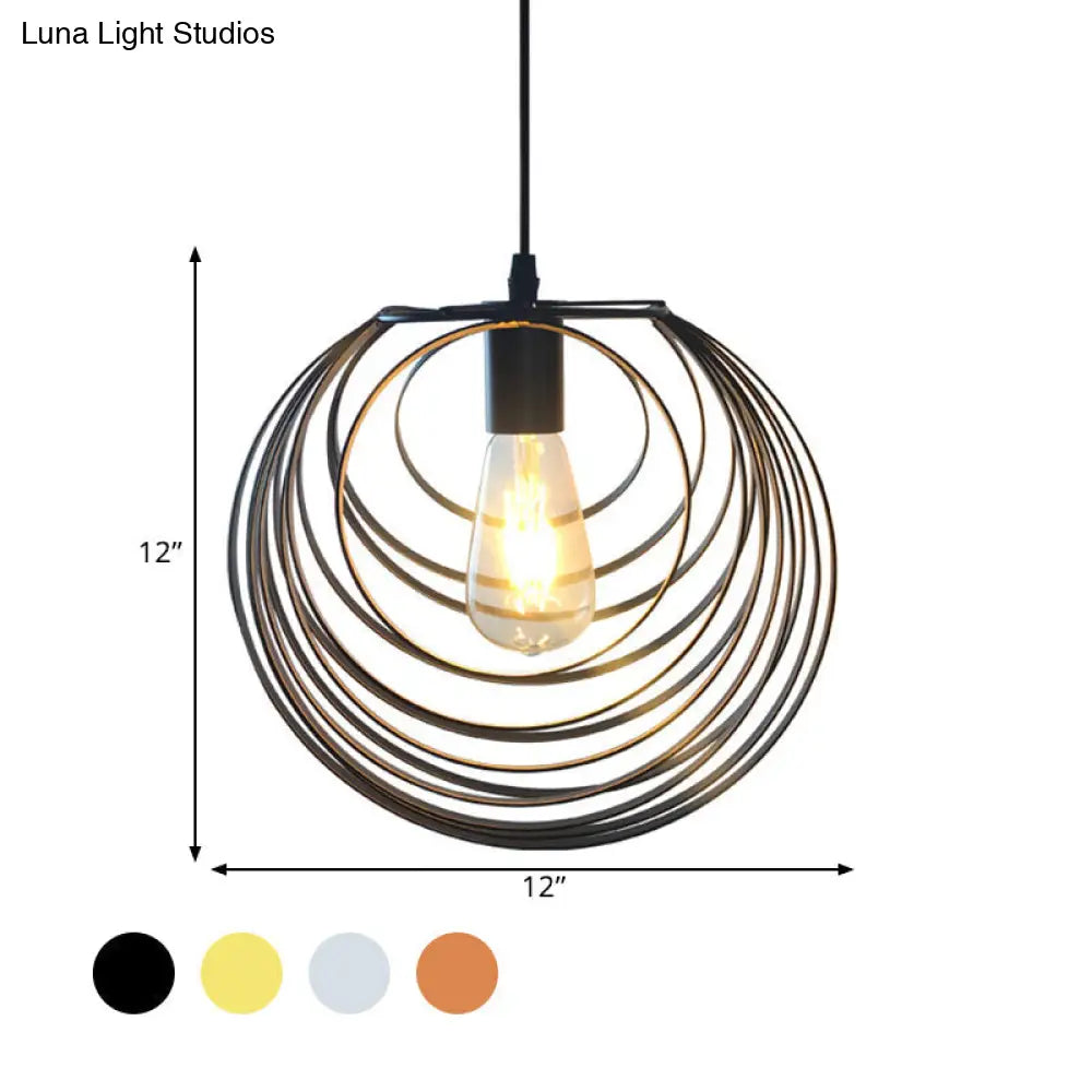 Industrial Hanging Pendant Light With Wire Cage And Globe Design - 1 Black/Silver/Rust