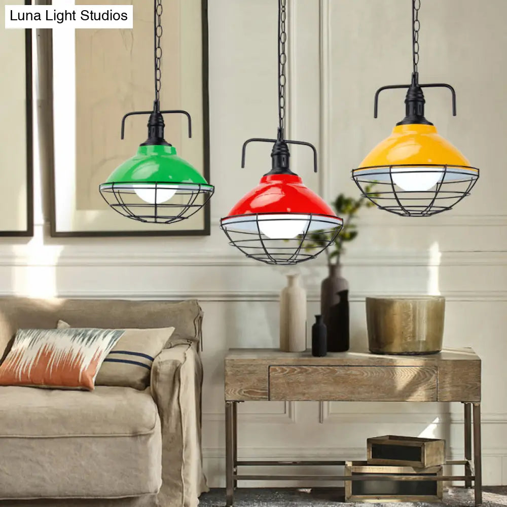 Industrial Black/Blue Metal Dome Hanging Lamp - 11/14 Diameter 1 Light Pendant Lighting With Wire
