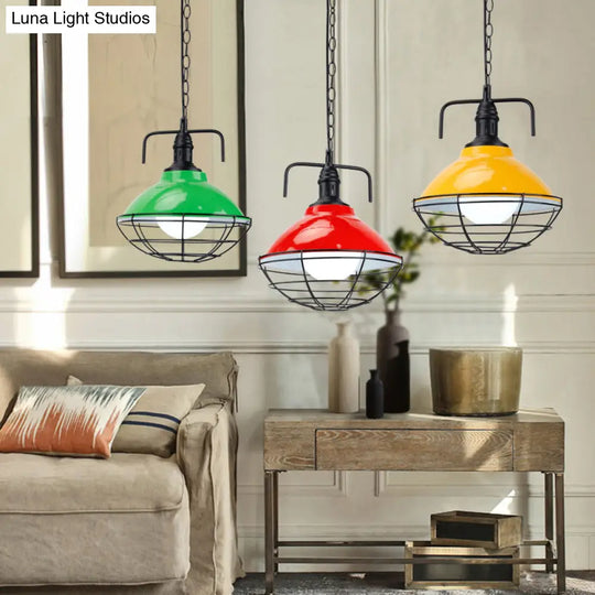 Industrial Black/Blue Metal Dome Hanging Lamp - 11/14 Diameter 1 Light Pendant Lighting With Wire
