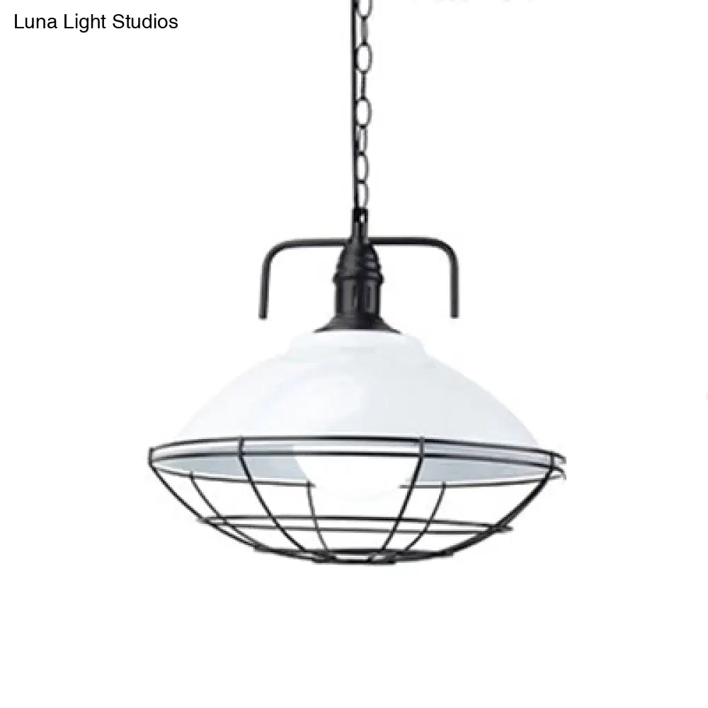 Industrial Black/Blue Metal Dome Hanging Lamp - 11/14 Diameter 1 Light Pendant Lighting With Wire