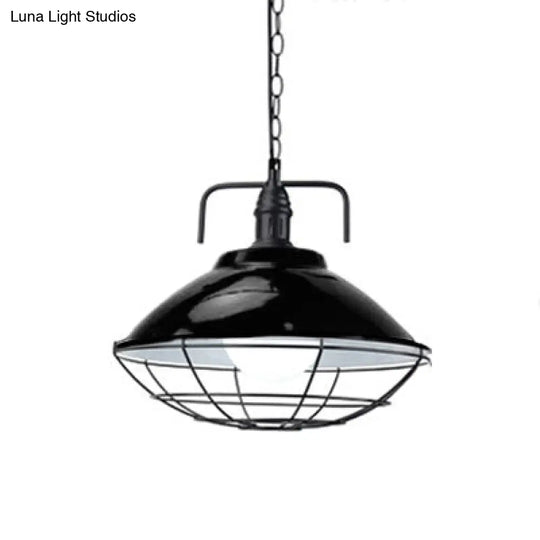 Industrial Black/Blue Metal Dome Hanging Lamp - 11/14 Diameter 1 Light Pendant Lighting With Wire