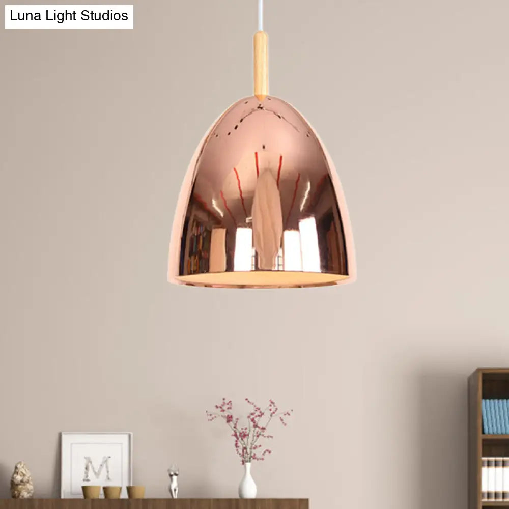Bell Industrial Hanging Lamp With Electroplated Metal Shade - Single Pendant Light