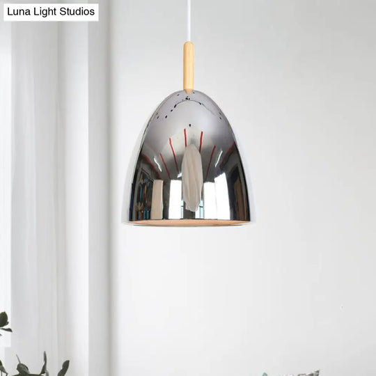 Bell Industrial Hanging Lamp With Electroplated Metal Shade - Single Pendant Light