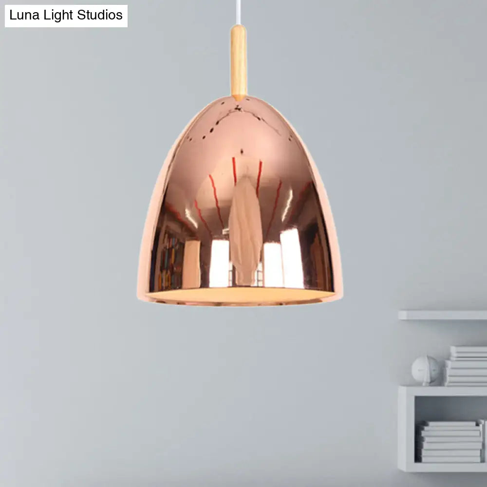Bell Industrial Hanging Lamp With Electroplated Metal Shade - Single Pendant Light Rose Gold