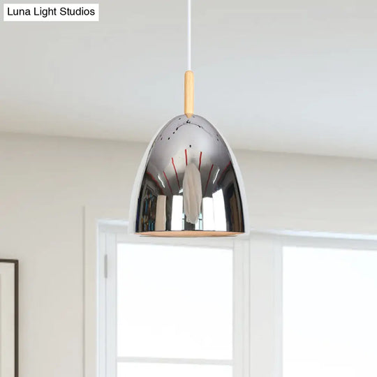 Bell Industrial Hanging Lamp With Electroplated Metal Shade - Single Pendant Light
