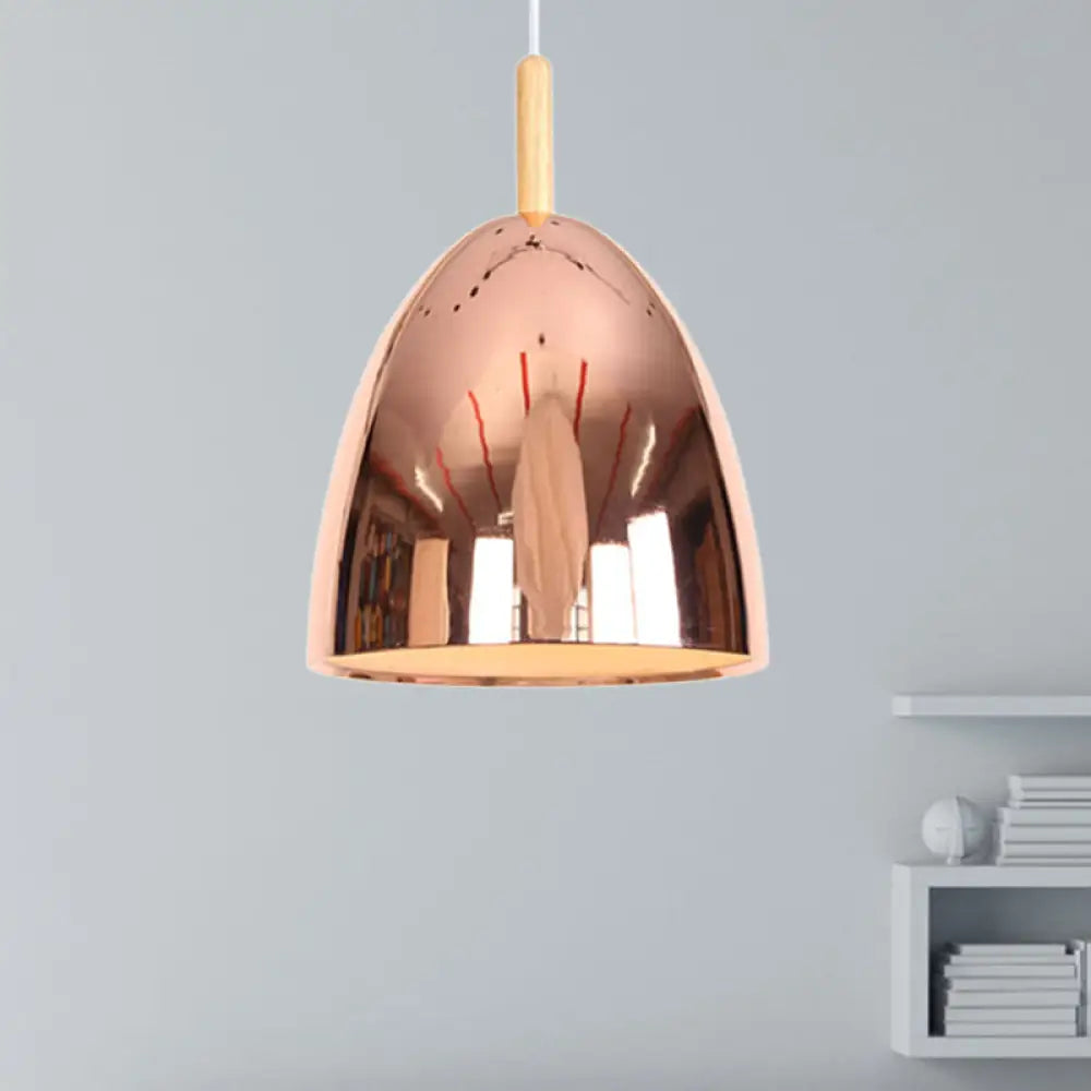 Industrial Hanging Lamp With Electroplated Metal Shade - Single Light Pendant Rose Gold