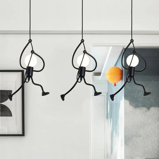 Industrial Hanging Light Fixture With Human Shape Design - 3-Bulb Restaurant Pendant Lamp In Black