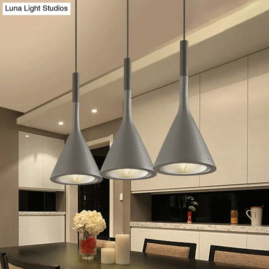 Industrial Hanging Pendant Lamp With Funnel Shade - Black/Grey Aluminum And Concrete Ceiling Light