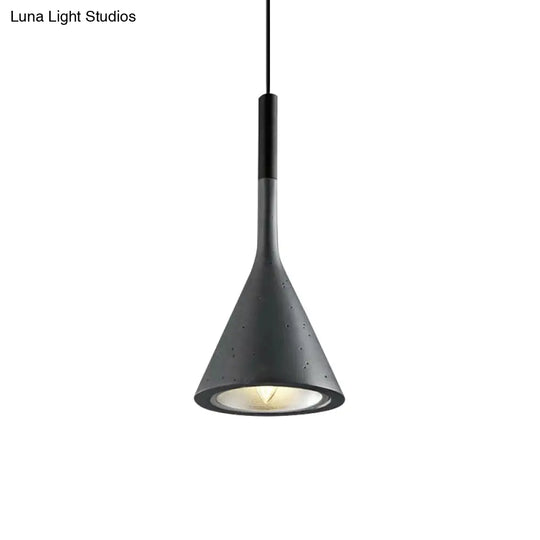 Industrial Hanging Pendant Lamp With Funnel Shade - Black/Grey Aluminum And Concrete Ceiling Light