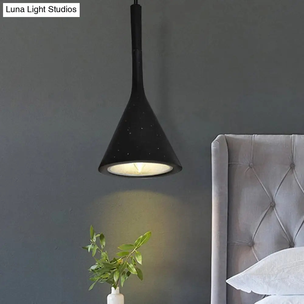 Industrial Bedside Pendant Lamp With Funnel Shade: Aluminum And Concrete Ceiling Light Fixture In