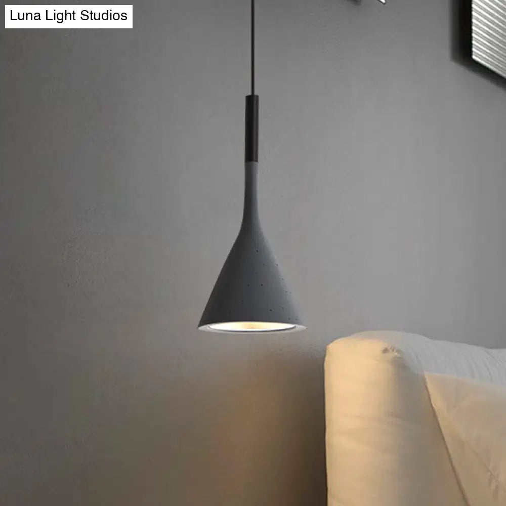 Industrial Hanging Pendant Lamp With Funnel Shade - Black/Grey Aluminum And Concrete Ceiling Light