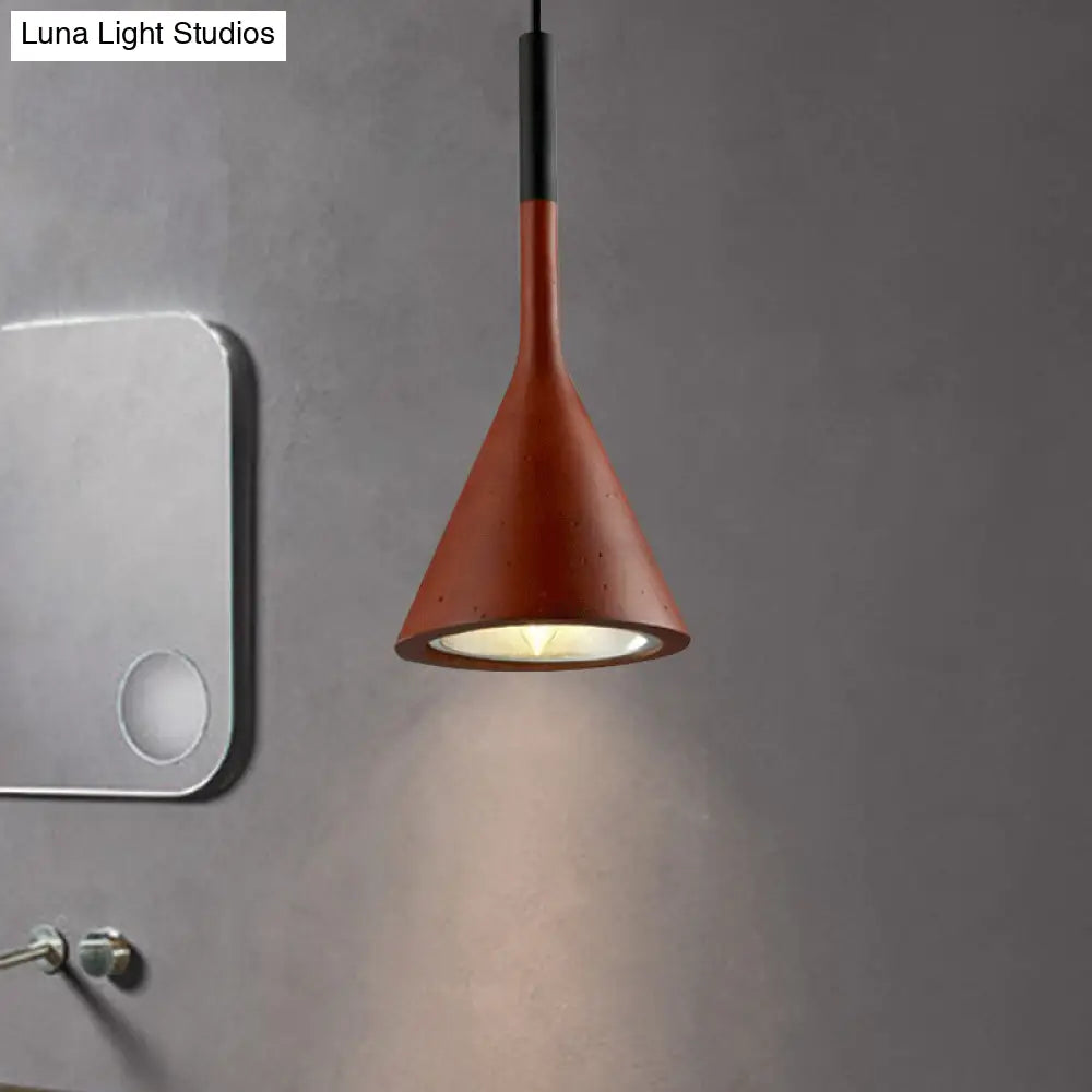 Industrial Bedside Pendant Lamp With Funnel Shade: Aluminum And Concrete Ceiling Light Fixture In