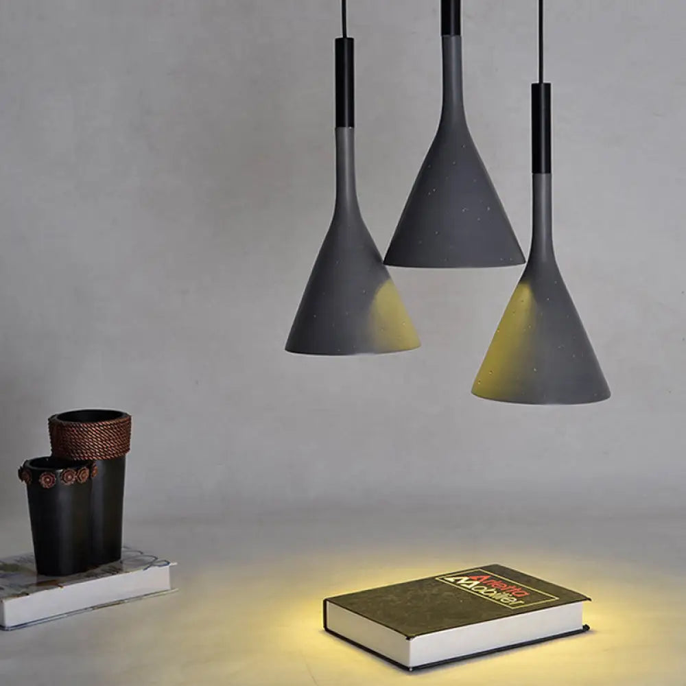 Industrial Hanging Pendant Lamp With Funnel Shade - Black/Grey Aluminum And Concrete Ceiling Light