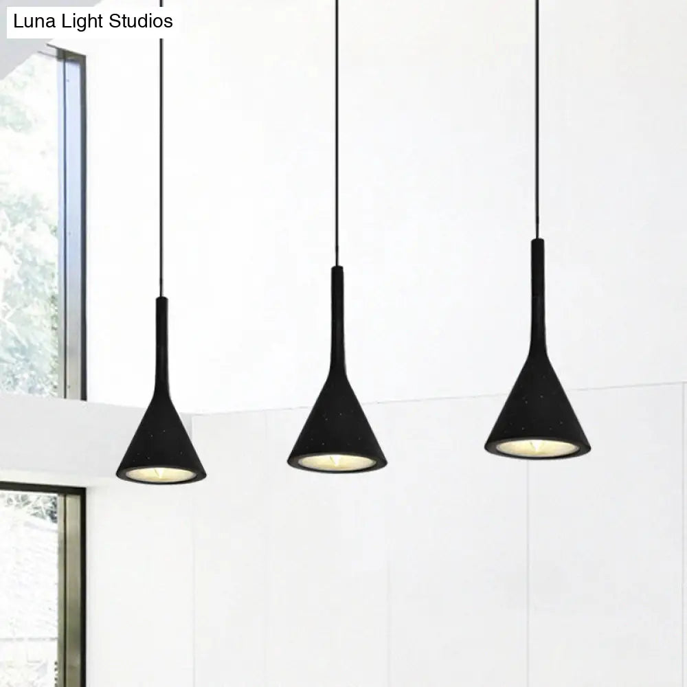 Industrial Hanging Pendant Lamp With Funnel Shade - Black/Grey Aluminum And Concrete Ceiling Light