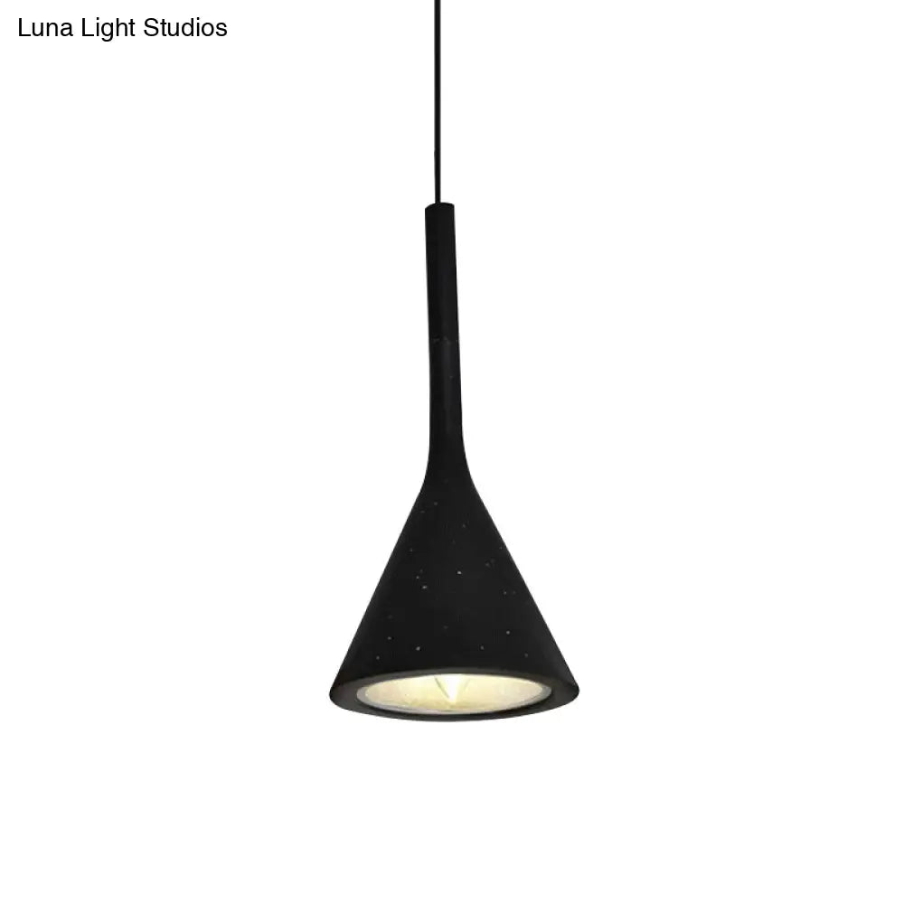 Industrial Hanging Pendant Lamp With Funnel Shade - Black/Grey Aluminum And Concrete Ceiling Light